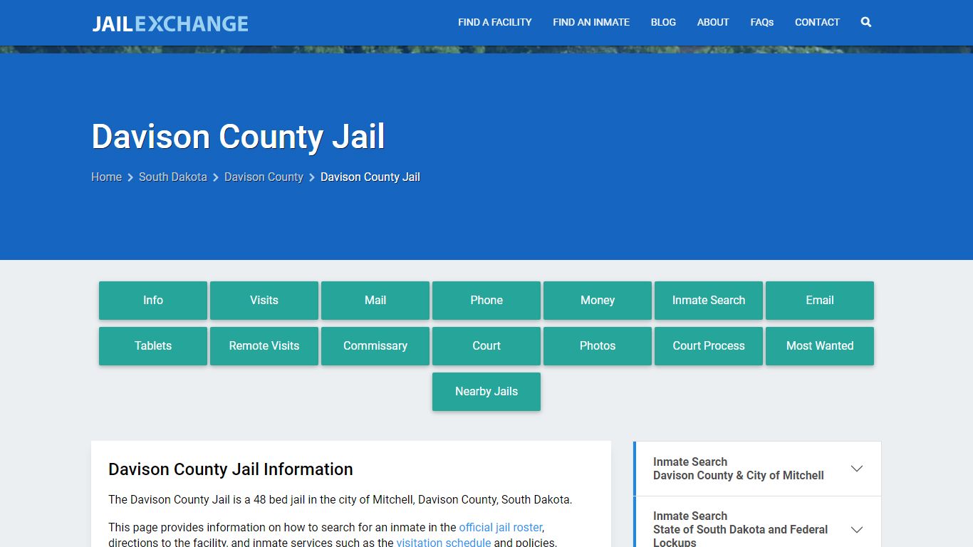Davison County Jail, SD Inmate Search, Information